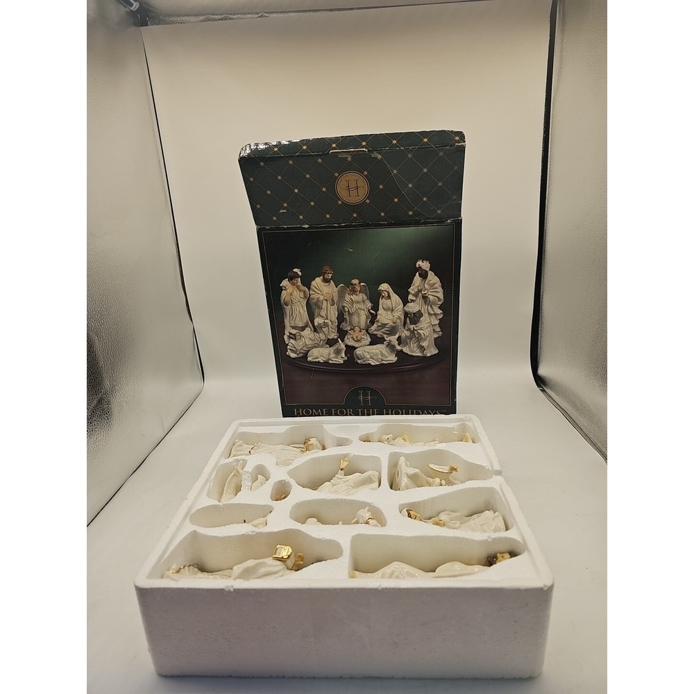 Vintage Home For The Holidays Porcelain Nativity Set of 12 Figures No Wood Base